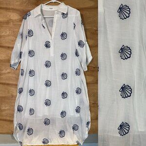 Kindred Womans 3X Navy Embroidered Shells Kimono Coverup Nautical Coastal Resort